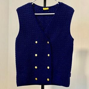VINTAGE Navy Blue Knitted Double-Breasted Sweater Vest